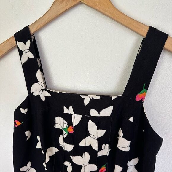 Malia Honolulu Vintage Black Floral Butterfly Printed Sleeveless Knee Length Dre - Picture 3 of 12